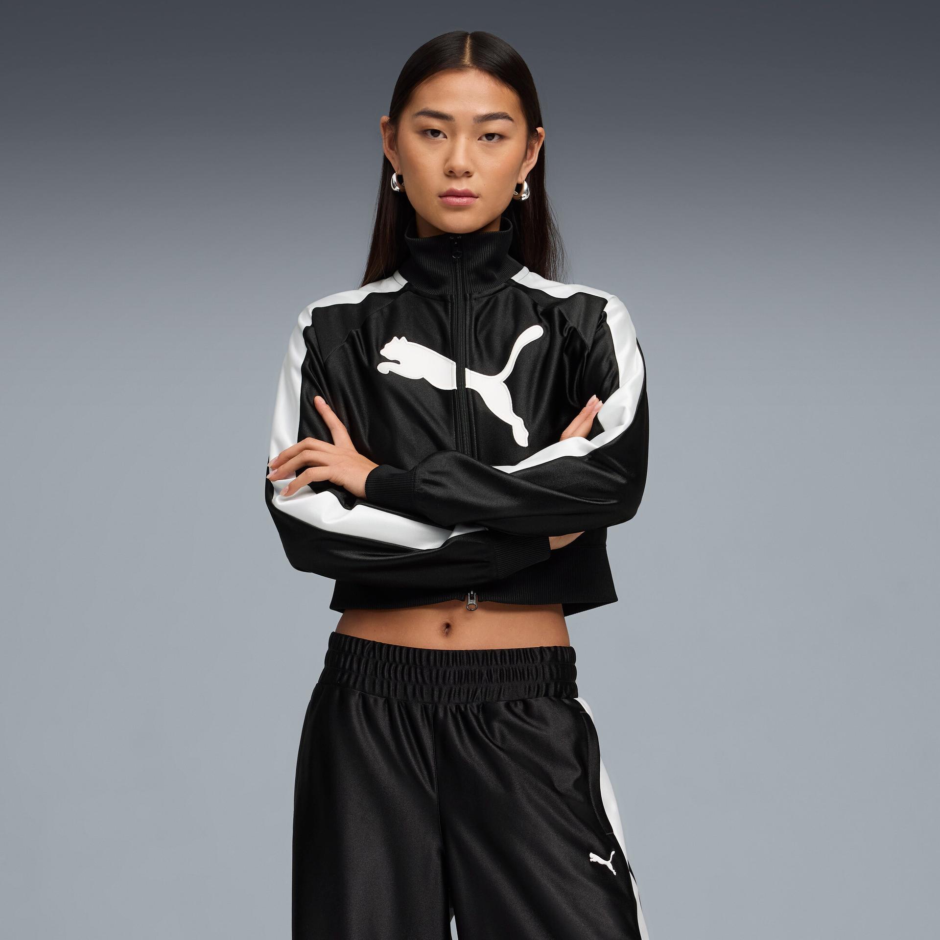 future.puma.archive t7 women's cropped track jacket in black, size m