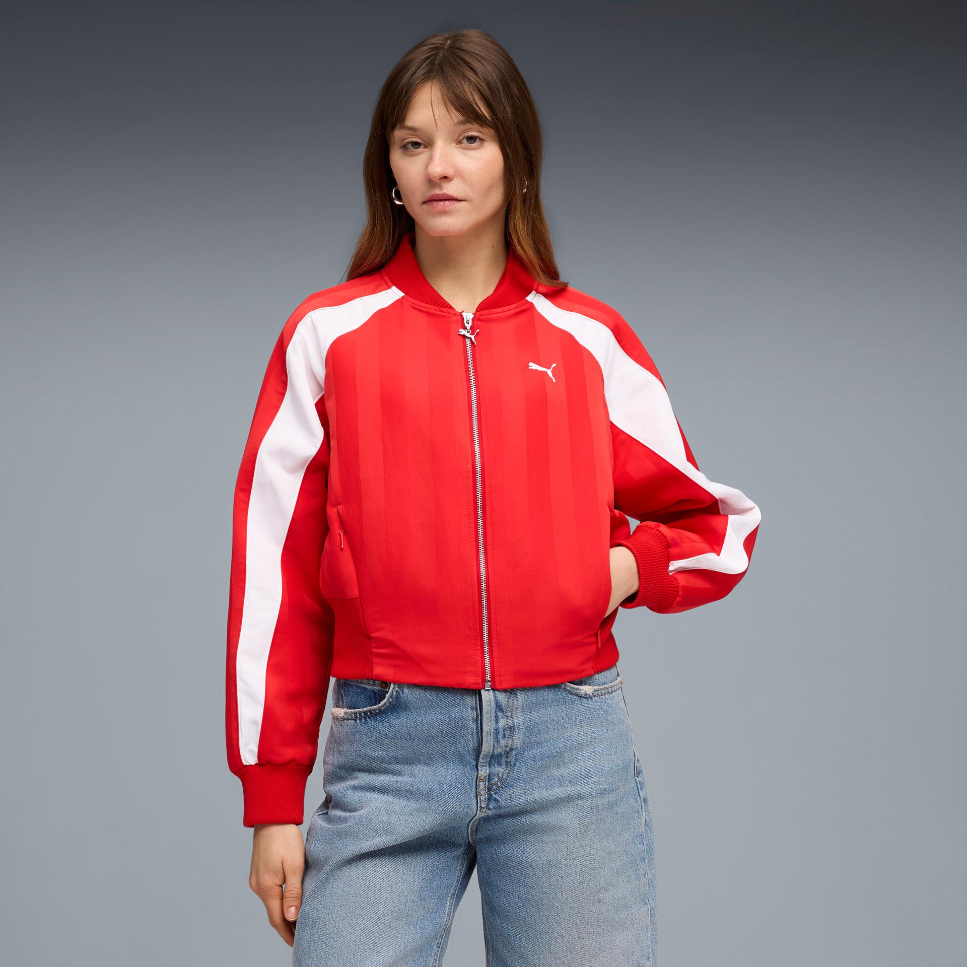 future.puma.archive women's oversized jacket in red, size l