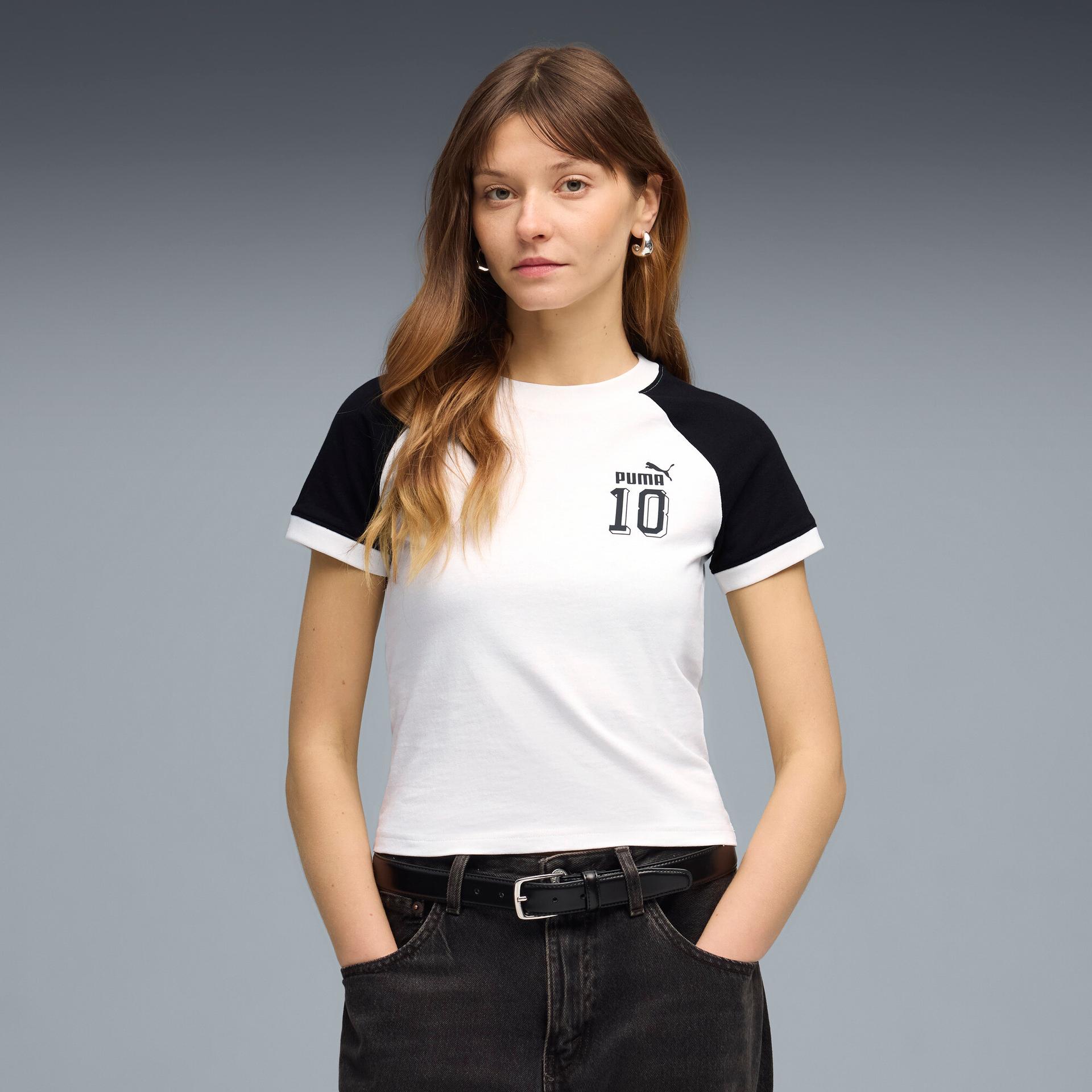 future.puma.archive women's slim ringer t-shirt in white, size xs