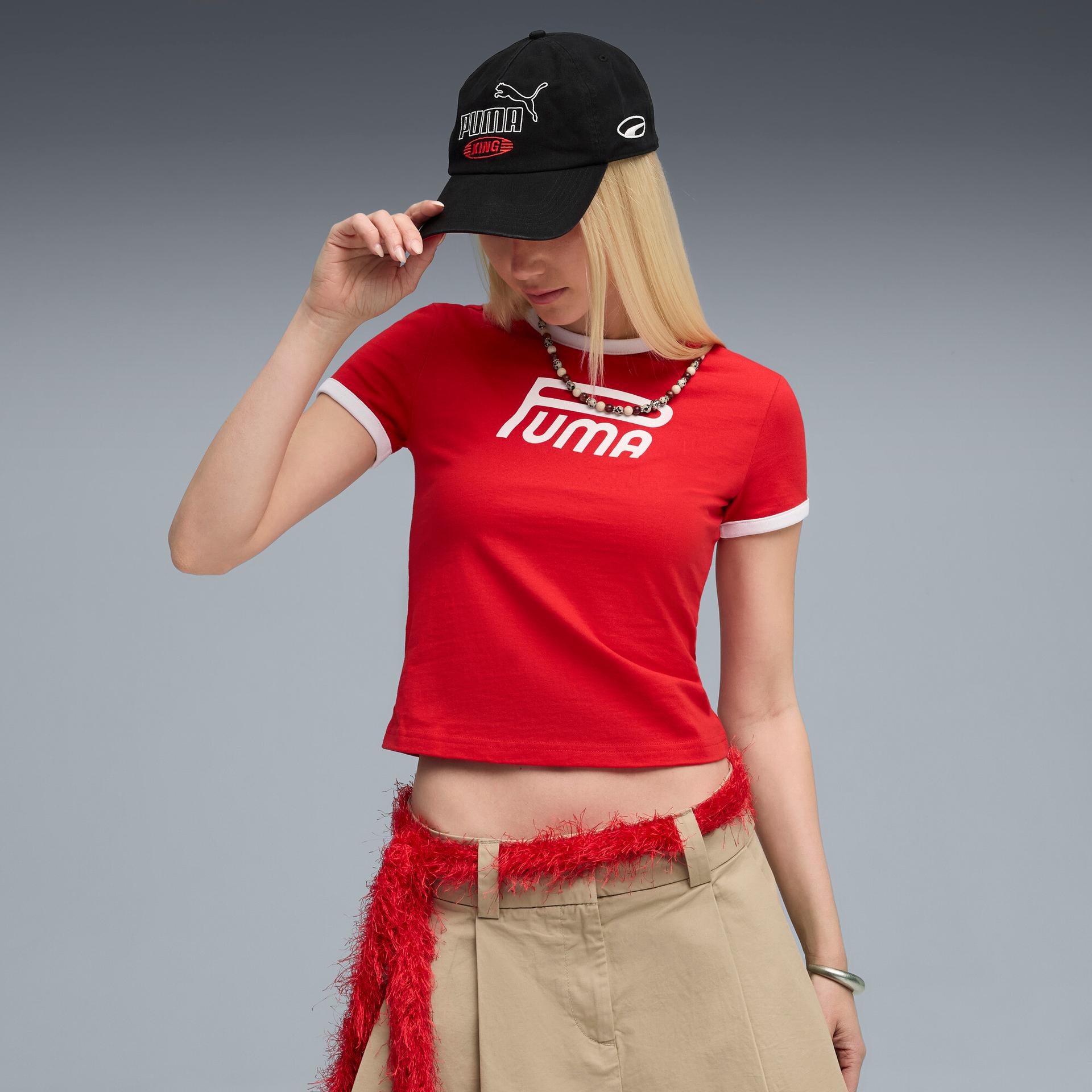 future.puma.archive women's t-shirt in red, size s