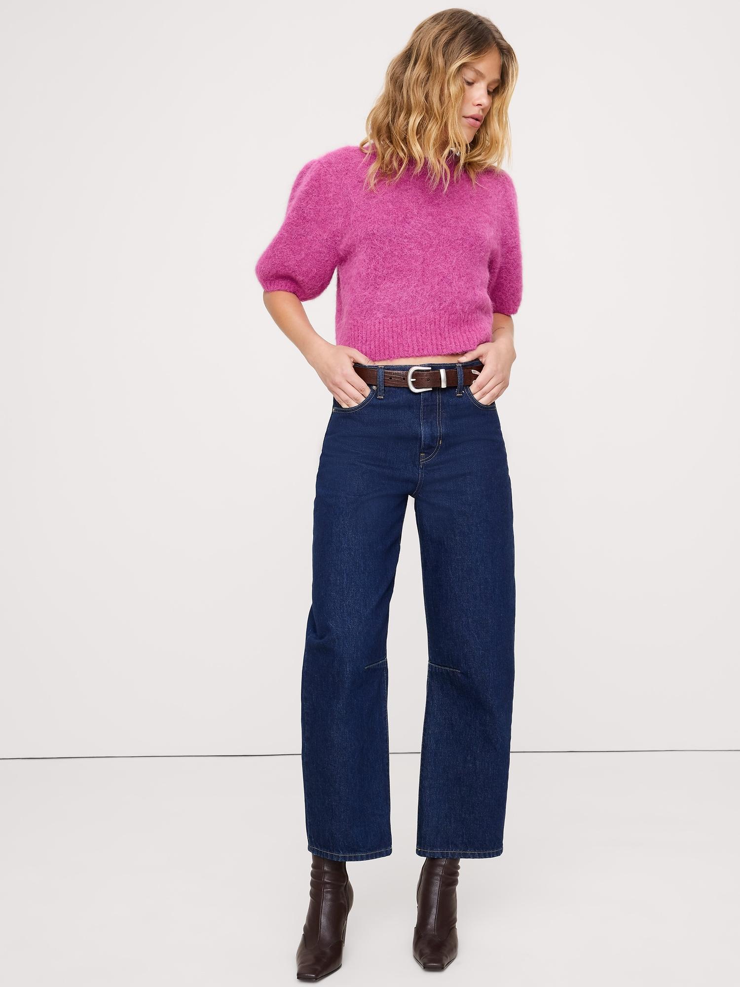 fuzzy alpaca-blend puff-sleeve sweater