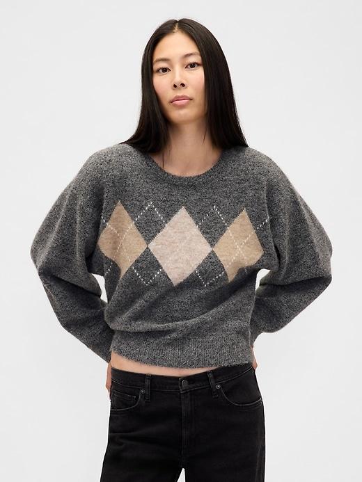 fuzzy argyle crop sweater