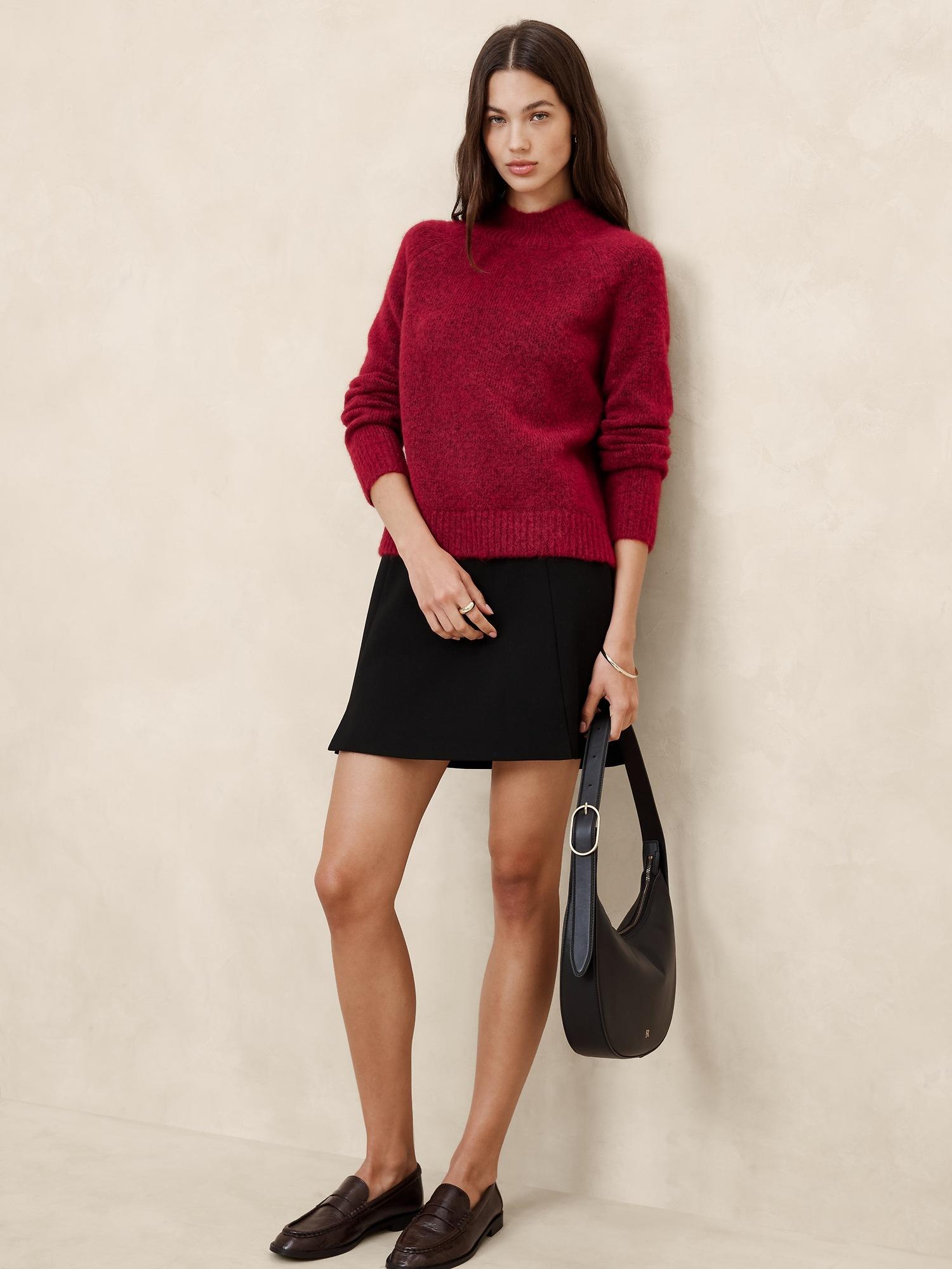 fuzzy mock-neck sweater