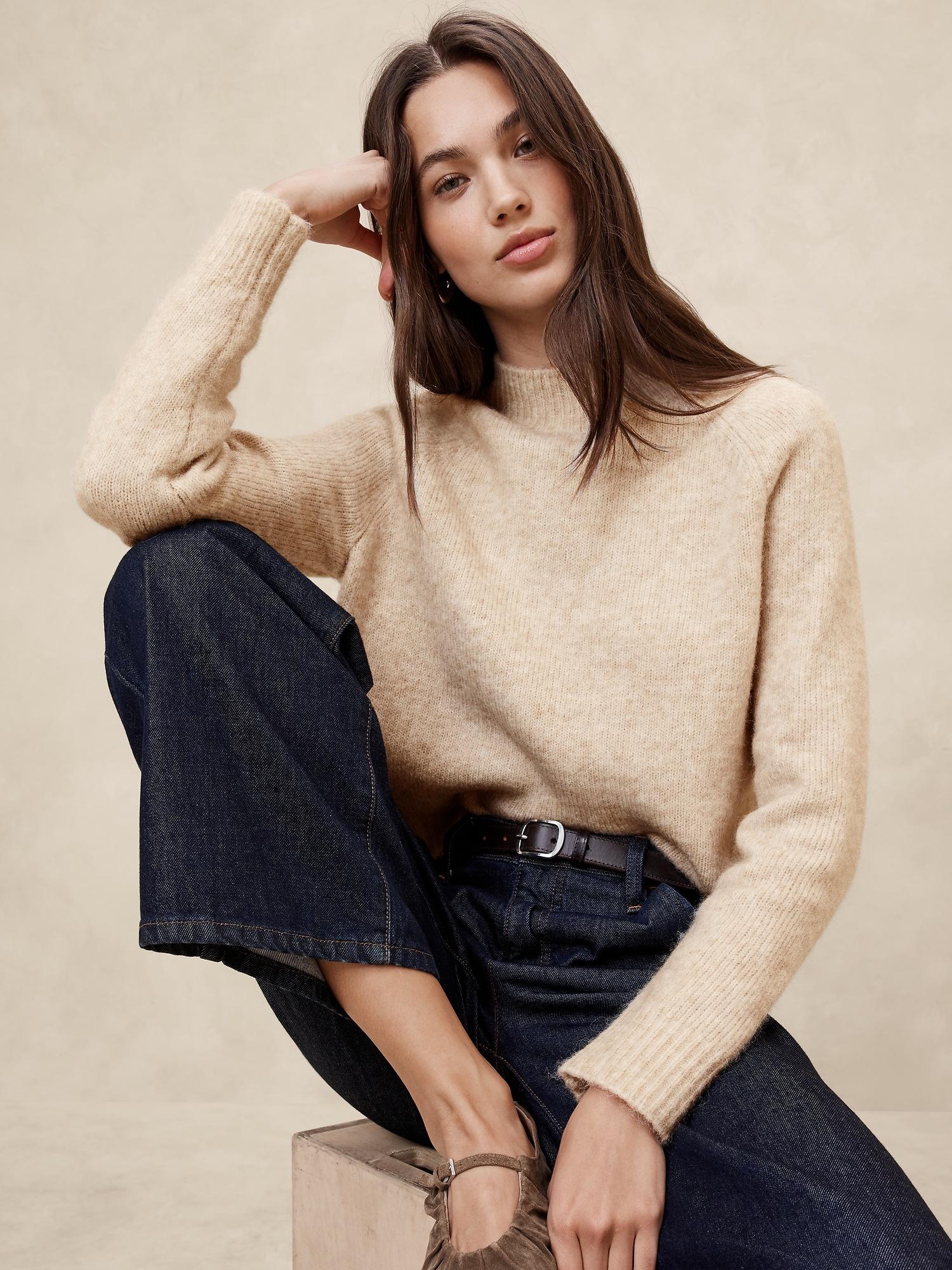 fuzzy mock-neck sweater