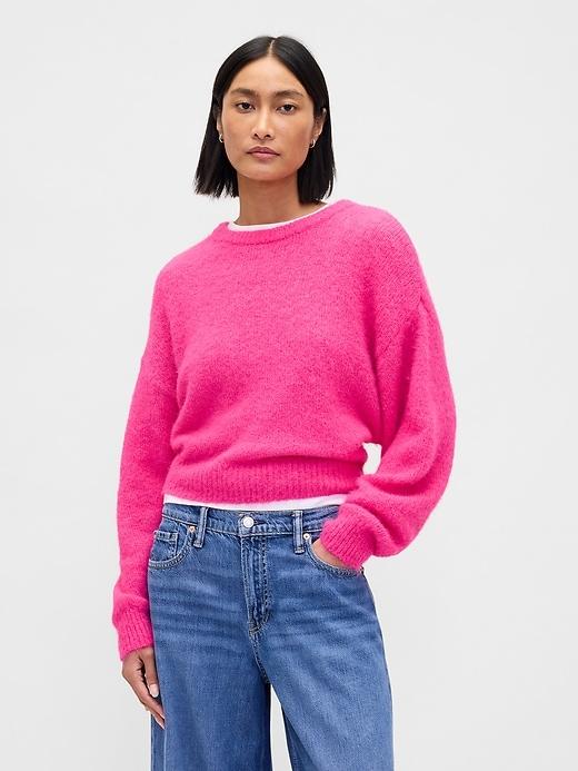 fuzzy oversized crewneck sweater