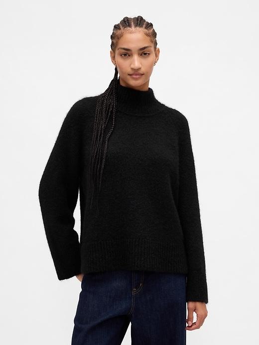 fuzzy oversized turtleneck sweater