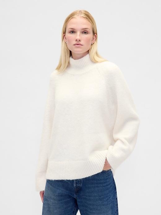 fuzzy oversized turtleneck sweater