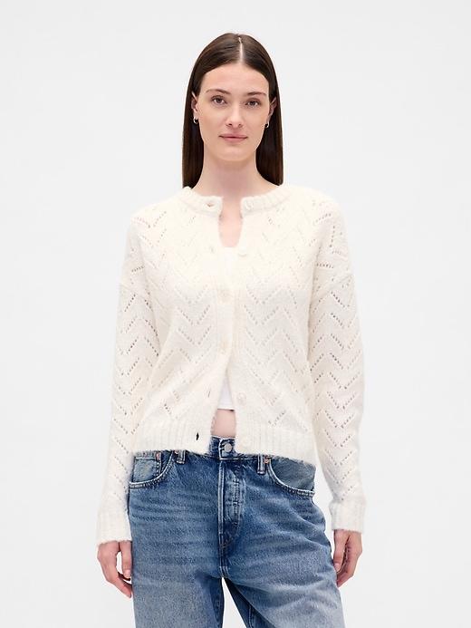 fuzzy pointelle cardigan