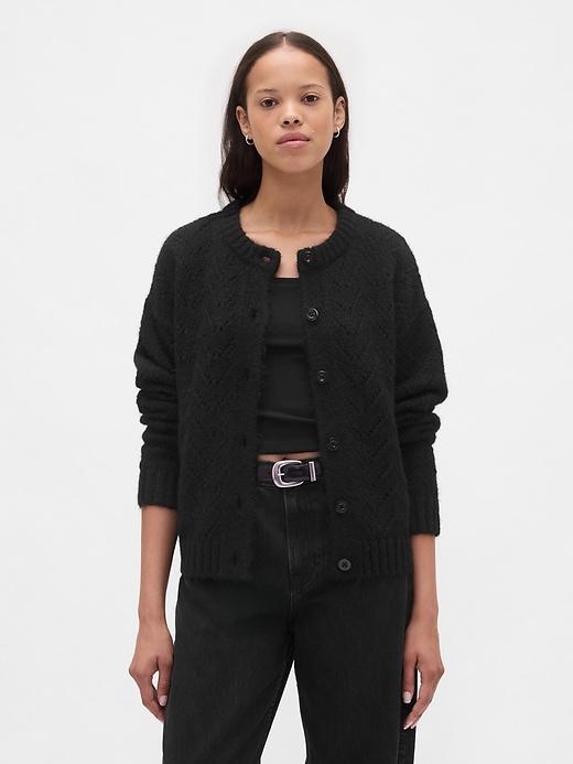 fuzzy pointelle cardigan