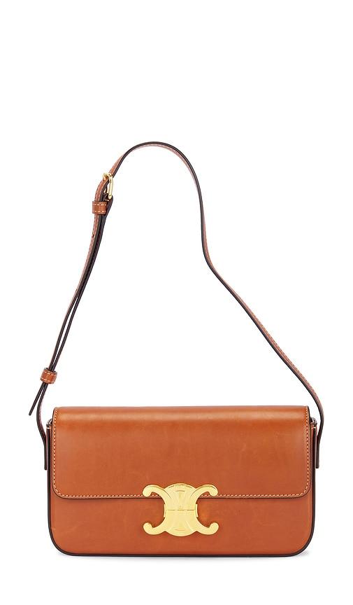 fwrd renew celine triomphe shoulder bag in brown.