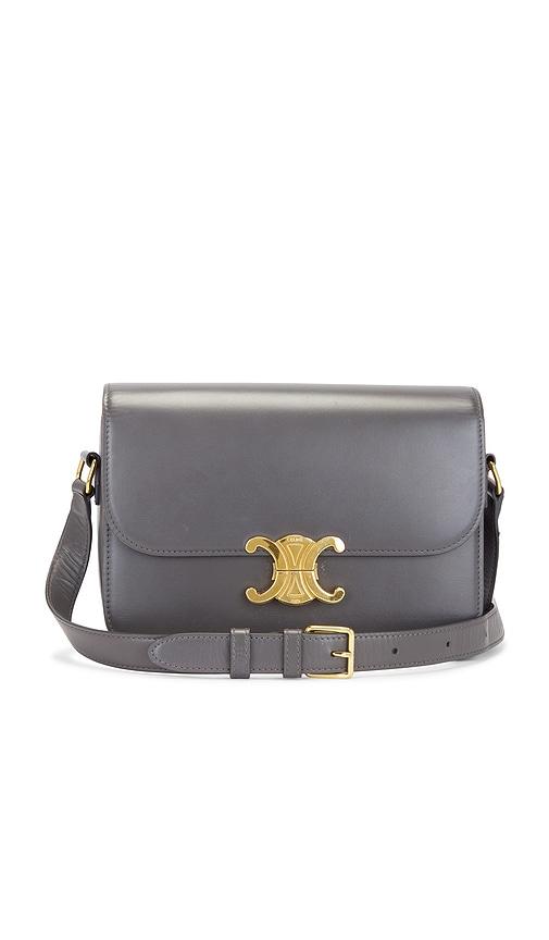 fwrd renew celine triomphe shoulder bag in grey.