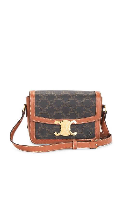 fwrd renew celine triomphe teen claude shoulder bag in brown,black.