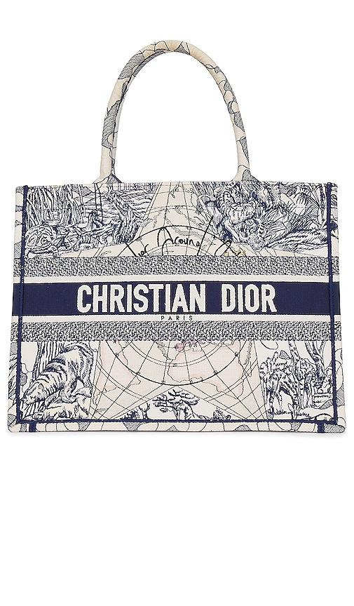 fwrd renew dior around the world book tote bag in navy.