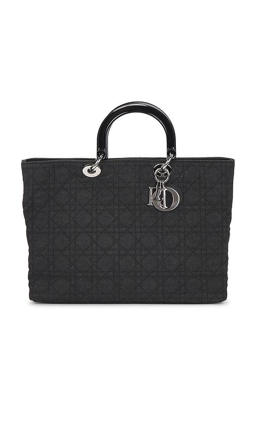 fwrd renew dior cannage denim lady dior tote bag in black.