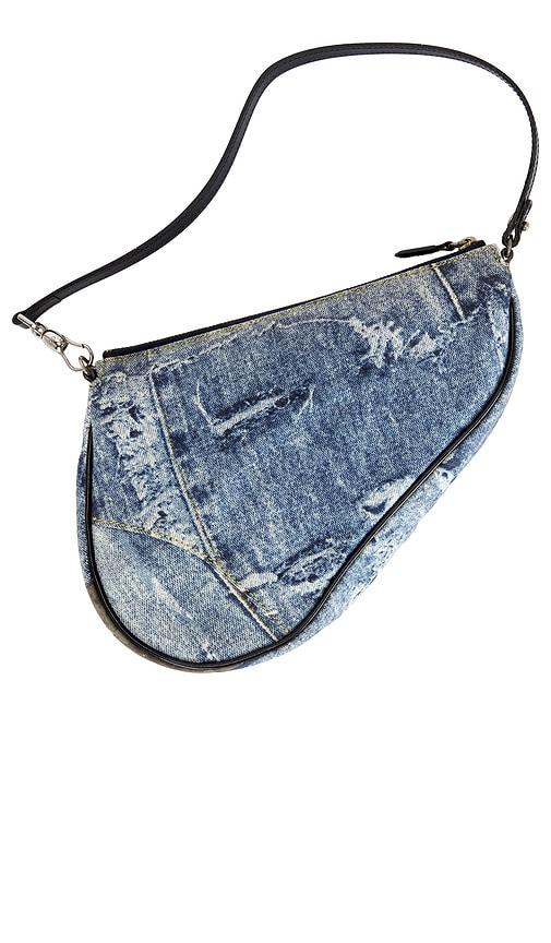 fwrd renew dior denim saddle bag in denim-light.