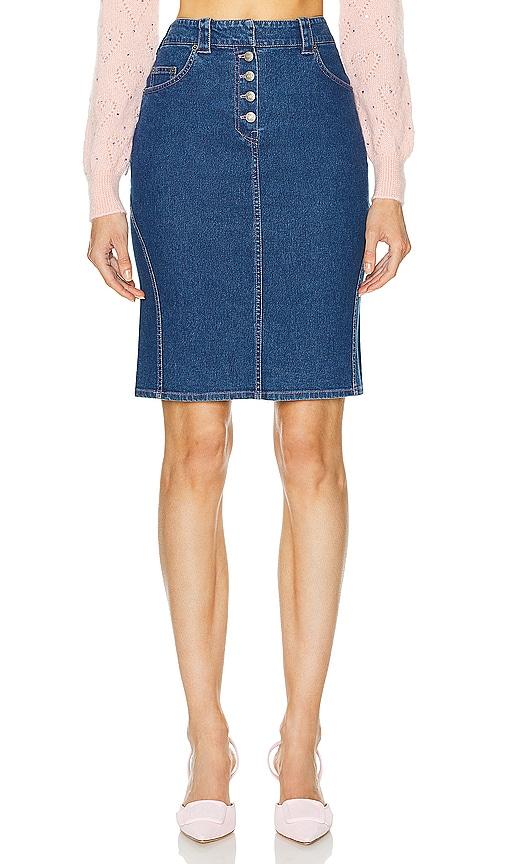 fwrd renew dior denim skirt in denim-dark.