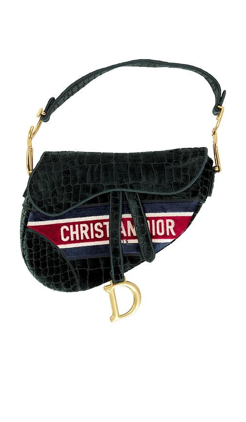 fwrd renew dior velvet crocodile effect saddle bag in green.