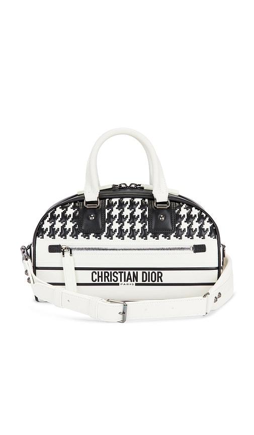 fwrd renew dior vibe zip bowling bag in black,white.