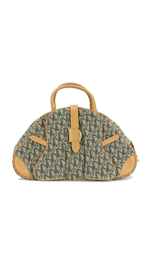 fwrd renew dior vintage diorissimo double saddle bowler bag in beige.
