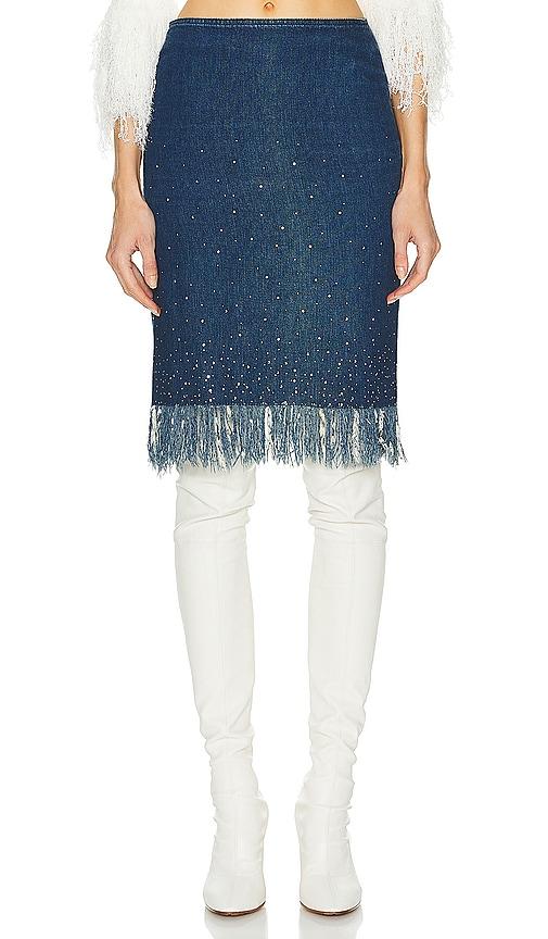 fwrd renew fendi denim fringe skirt in denim-dark.