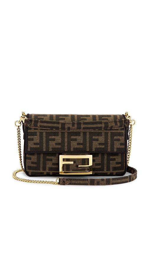 fwrd renew fendi ff 1974 mini baguette shoulder bag in brown.