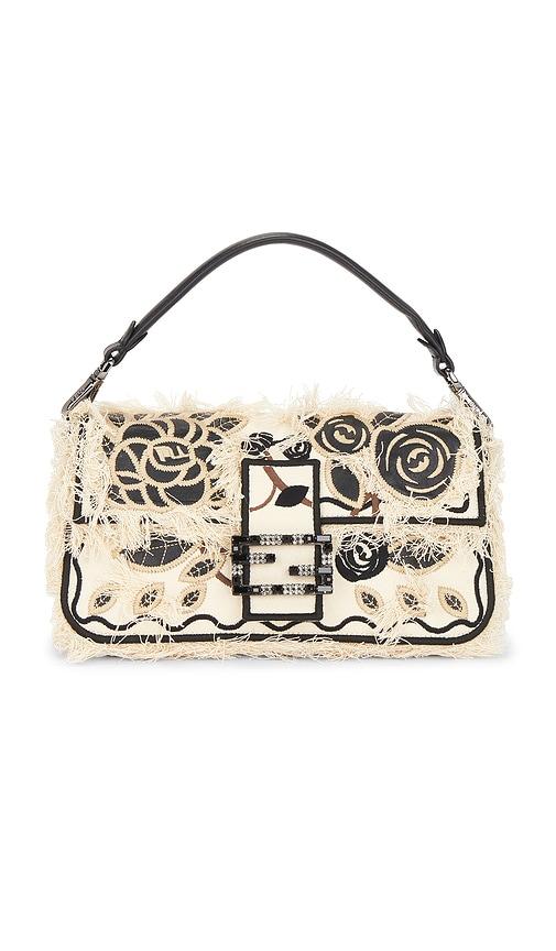 fwrd renew fendi floral embroidered baguette bag in ivory.