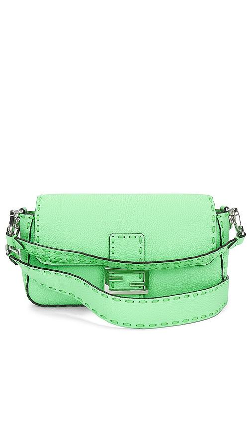 fwrd renew fendi mama baguette shoulder bag in green.