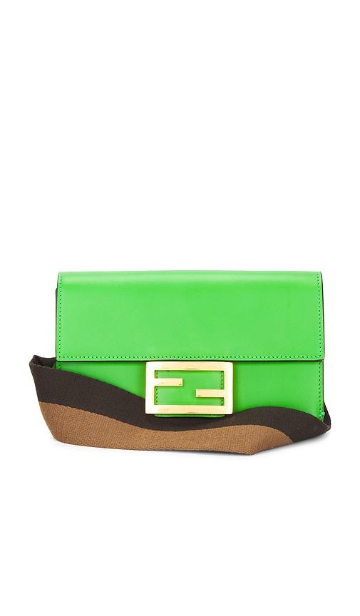 fwrd renew fendi mini baguette shoulder bag in green.