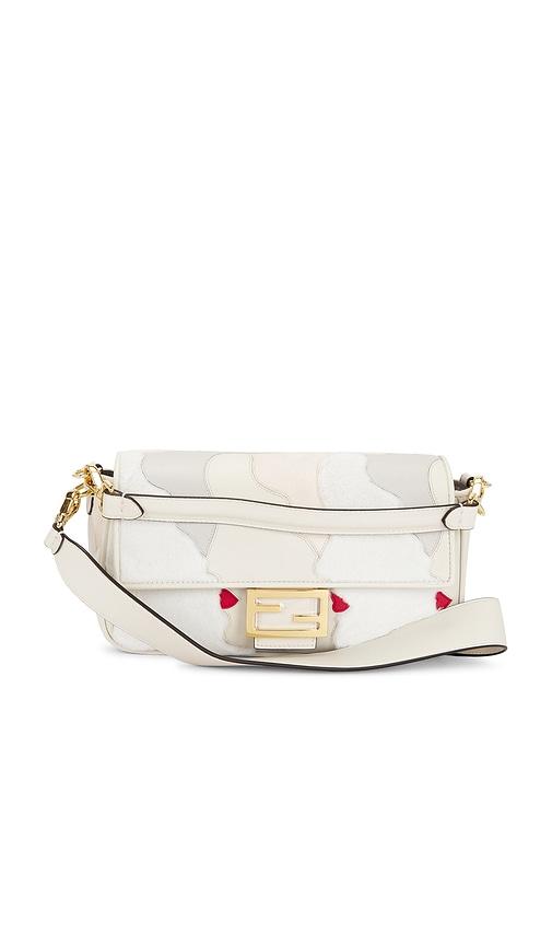 fwrd renew fendi mink fur nappa faces baguette shoulder bag in ivory.