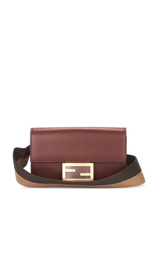 fwrd renew fendi selleria baguette shoulder bag in brown.
