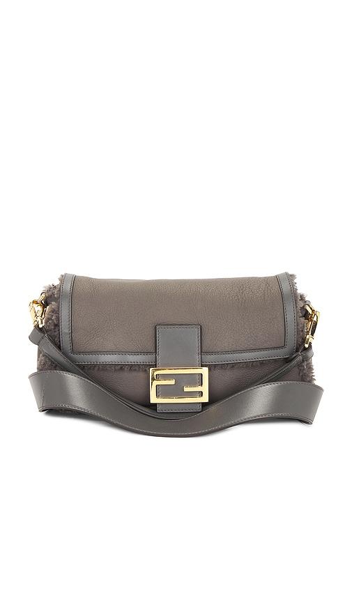 fwrd renew fendi selleria baguette shoulder bag in grey.