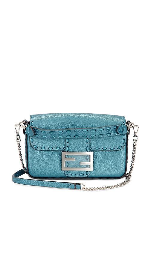 fwrd renew fendi selleria mini baguette shoulder bag in blue.