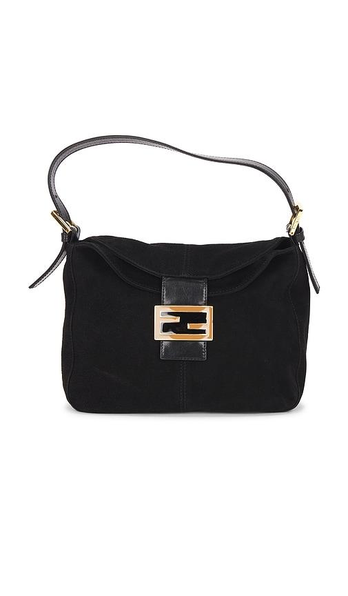 fwrd renew fendi suede mama baguette shoulder bag in black.