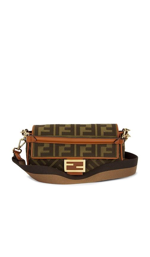 fwrd renew fendi vitello king ff embroidered re-edition baguette shoulder bag in brown.