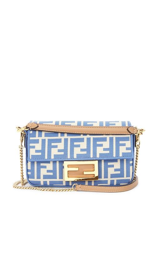 fwrd renew fendi zucca baguette shoulder bag in blue.