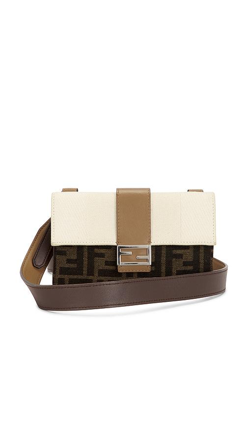 fwrd renew fendi zucca baguette shoulder bag in brown.
