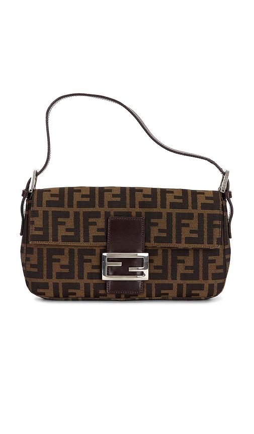 fwrd renew fendi zucca baguette shoulder bag in brown.