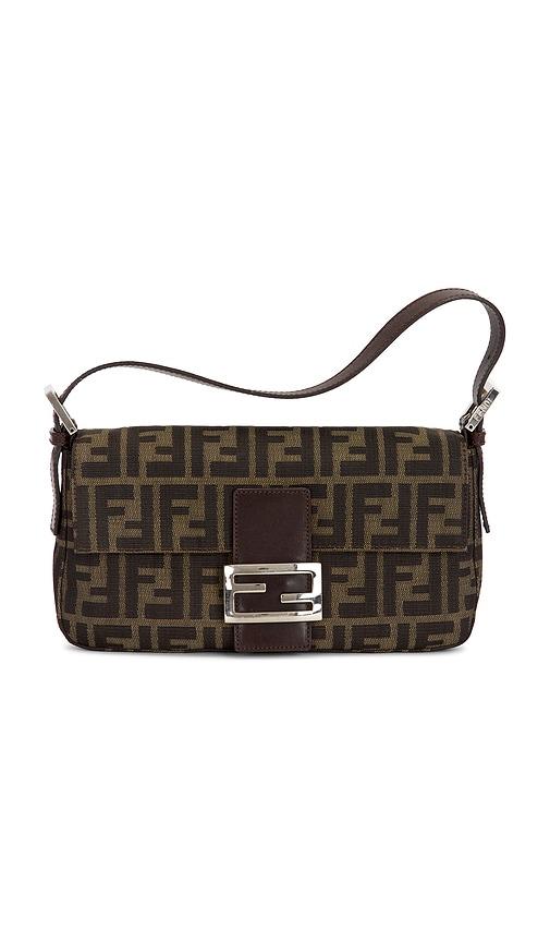 fwrd renew fendi zucca baguette shoulder bag in brown.