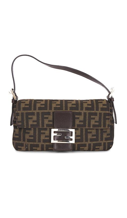 fwrd renew fendi zucca baguette shoulder bag in brown.