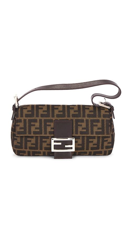 fwrd renew fendi zucca baguette shoulder bag in brown.