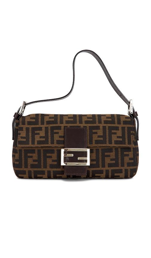 fwrd renew fendi zucca baguette shoulder bag in brown.