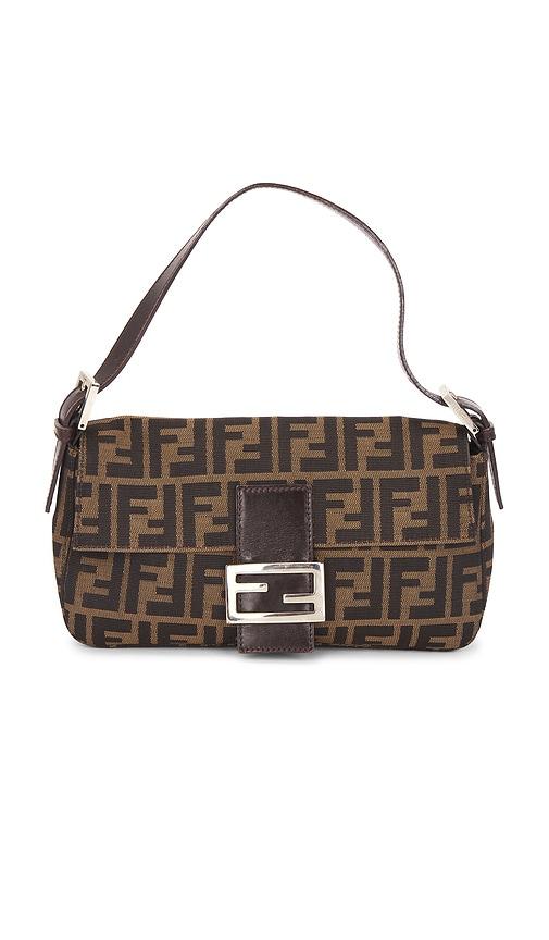 fwrd renew fendi zucca baguette shoulder bag in brown.