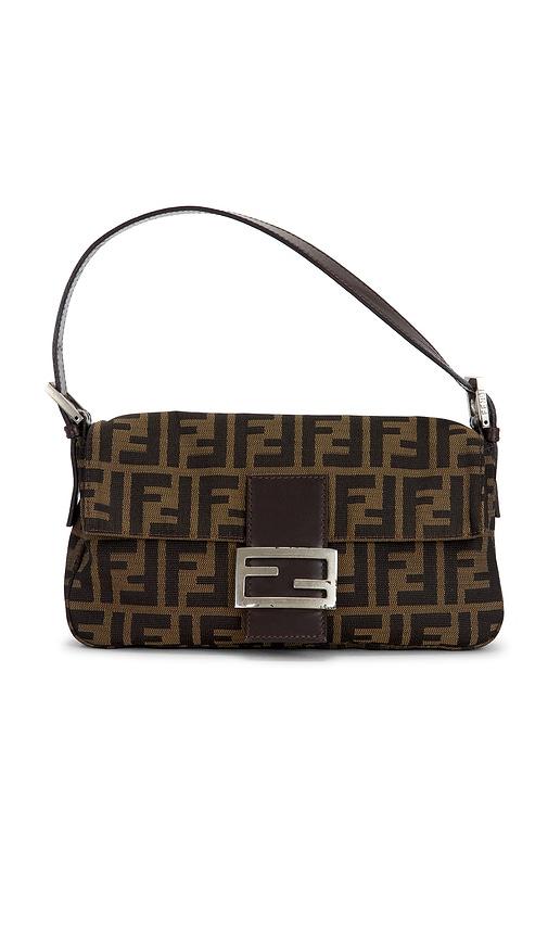 fwrd renew fendi zucca baguette shoulder bag in brown.