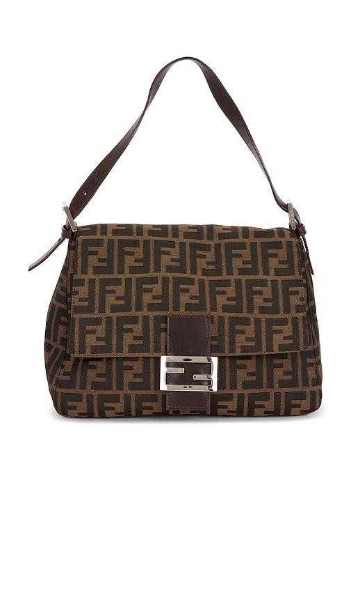 fwrd renew fendi zucca mama forever baguette shoulder bag in brown.