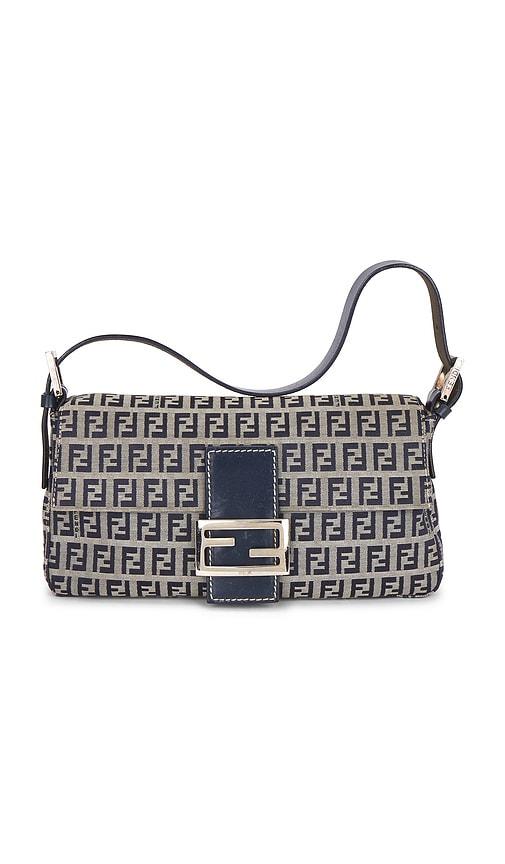 fwrd renew fendi zucchino baguette shoulder bag in blue.
