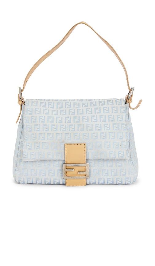 fwrd renew fendi zucchino mama baguette shoulder bag in baby blue.