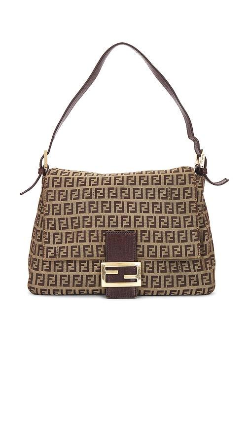fwrd renew fendi zucchino mama baguette shoulder bag in beige.