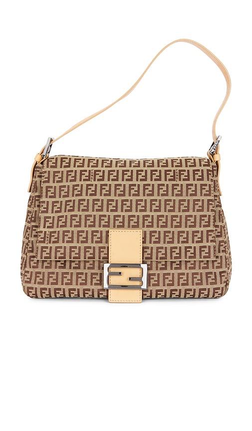 fwrd renew fendi zucchino mama baguette shoulder bag in beige.