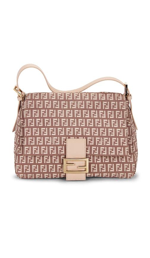 fwrd renew fendi zucchino mama baguette shoulder bag in beige.