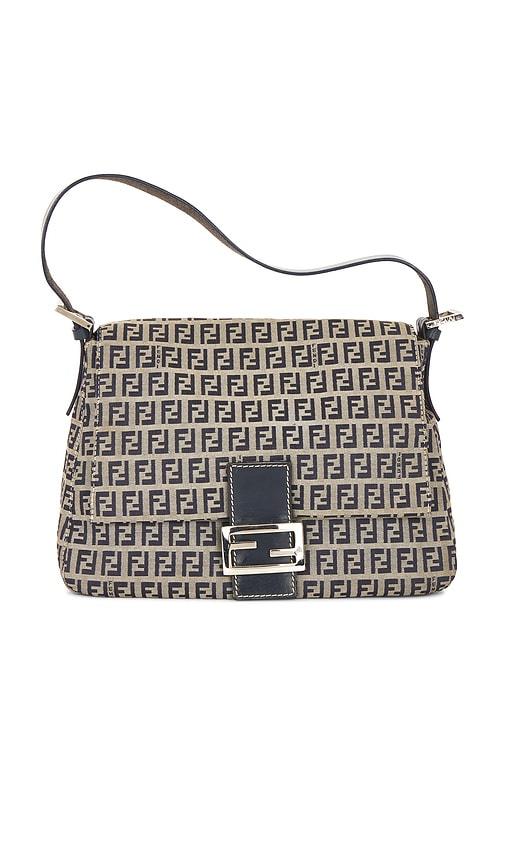 fwrd renew fendi zucchino mama baguette shoulder bag in navy.
